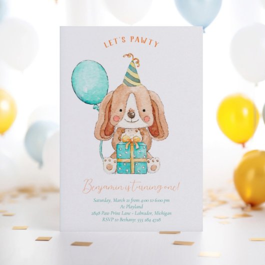 Invitation à la fête d'anniversaire de Chien chiot