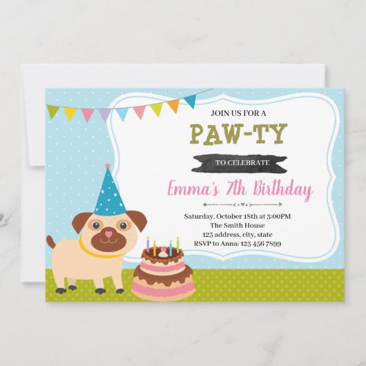Invitation à la fête d'anniversaire de chiot (Devant)