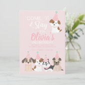 Invitation à la fête d'anniversaire de chiot rose (Debout devant)