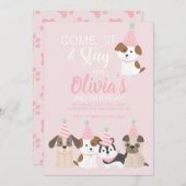 Invitation à la fête d'anniversaire de chiot rose (Devant / Derrière)