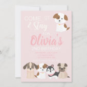 Invitation à la fête d'anniversaire de chiot rose (Devant)