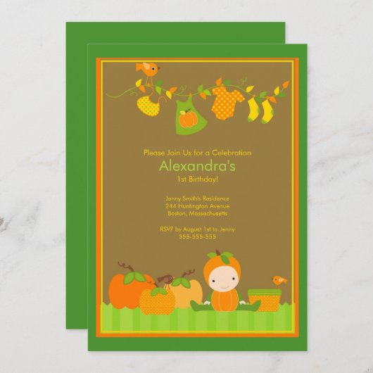 Invitation à la fête d'anniversaire de Citrouille (Devant / Derrière)