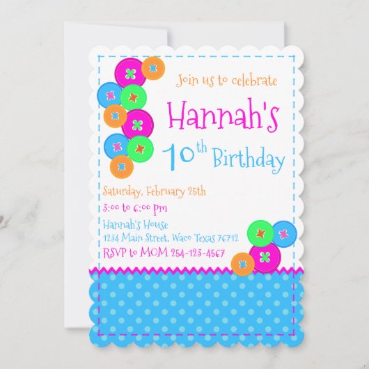 Invitation à la fête d'anniversaire de couture (Devant)