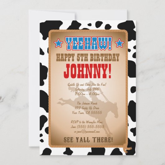 Invitation à la fête d'anniversaire de Cowboy (Devant)