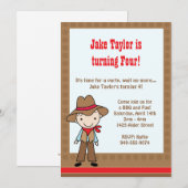 Invitation à la fête d'anniversaire de Cowboy (Devant / Derrière)