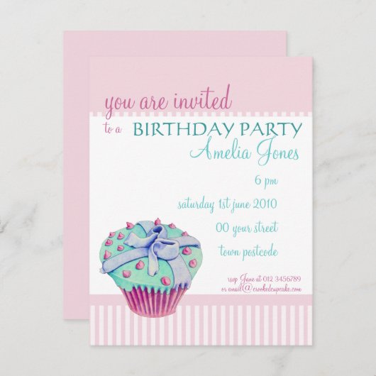 Invitation à la fête d'anniversaire de Cupcake tor (Devant / Derrière)