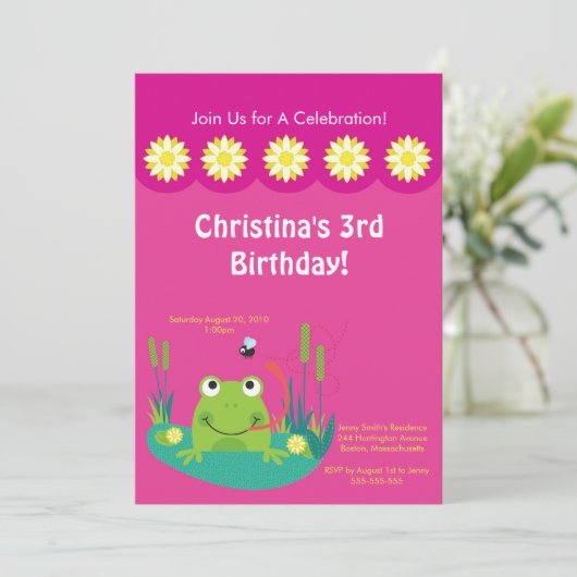 Invitation à la fête d'anniversaire de Cute Frog P (Debout devant)