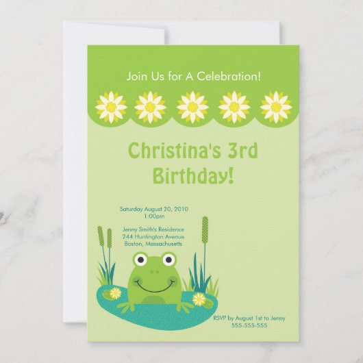 Invitation à la fête d'anniversaire de Cute Frog P (Devant)