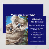 Invitation à la fête d'anniversaire de Cute Koala (Devant / Derrière)