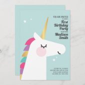 Invitation à la fête d'anniversaire de Cute Rainbo (Devant / Derrière)