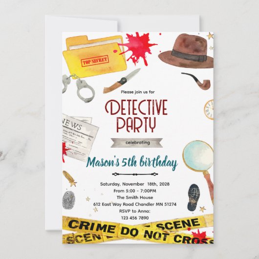 Invitation à la fête d'anniversaire de détective (Devant)