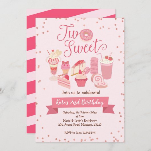 Invitation à la fête d'anniversaire de deux filles (Devant / Derrière)