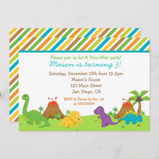 Invitation à la fête d'anniversaire de Dinosaur (Devant / Derrière)