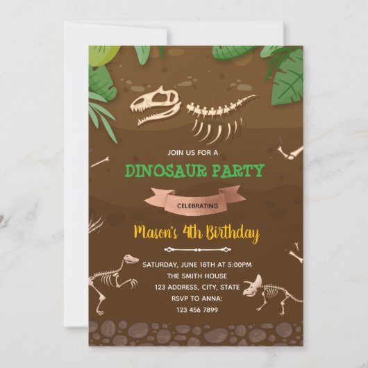 Invitation à la fête d'anniversaire de dinosaure F (Devant)