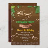 Invitation à la fête d'anniversaire de dinosaure F (Devant / Derrière)