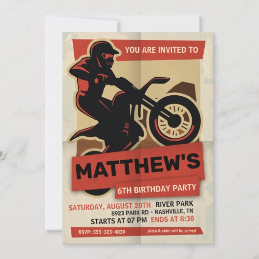 Invitation à la fête d'anniversaire de Dirt Bike M (Devant)