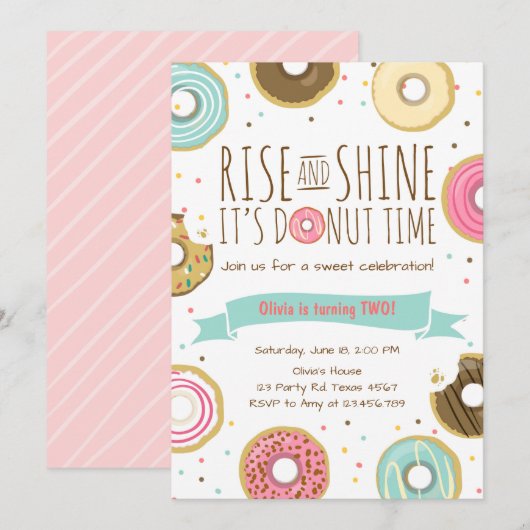 Invitation à la fête d'anniversaire de Donut Monte (Devant / Derrière)