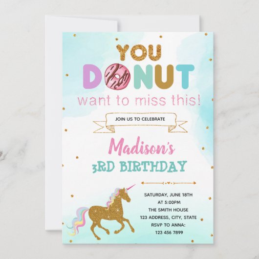 Invitation à la fête d'anniversaire de Donut unico (Devant)
