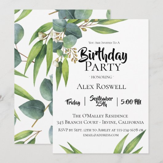 Invitation à la fête d'anniversaire de Eucalyptus (Devant / Derrière)