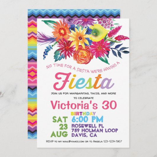 Invitation à la fête d'anniversaire de Fiesta (Devant / Derrière)