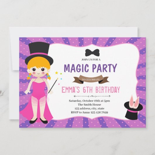 Invitation à la fête d'anniversaire de fille magiq (Devant)