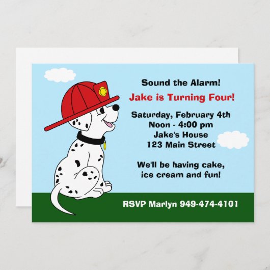 Invitation à la fête d'anniversaire de Fire Dog (Devant / Derrière)