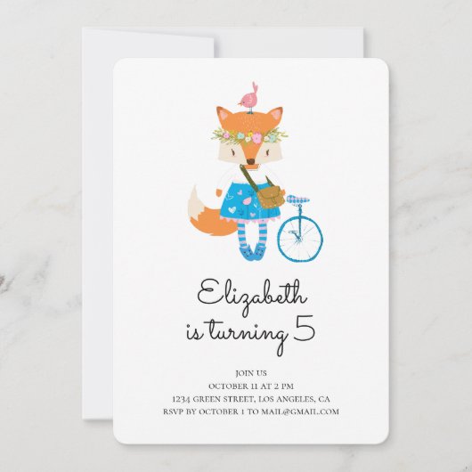 Invitation à la fête d'anniversaire de Fox. Fille (Devant)