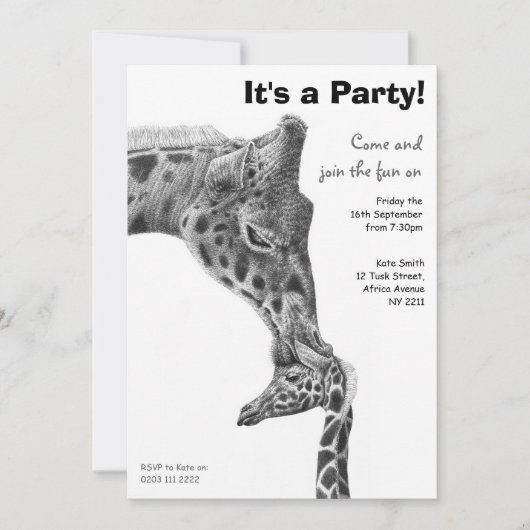 Invitation à la fête d'anniversaire de Giraffe & C (Devant)