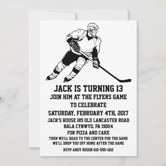 INVITATION À LA FÊTE D'ANNIVERSAIRE DE HOCKEY (Devant)
