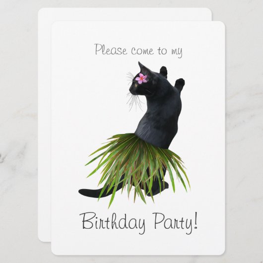 Invitation à la fête d'anniversaire de Hula Cat (Devant / Derrière)