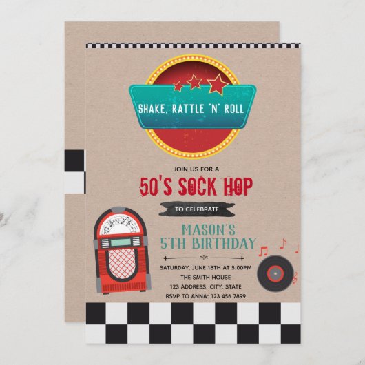 Invitation à la fête d'anniversaire de Jukebox (Devant / Derrière)