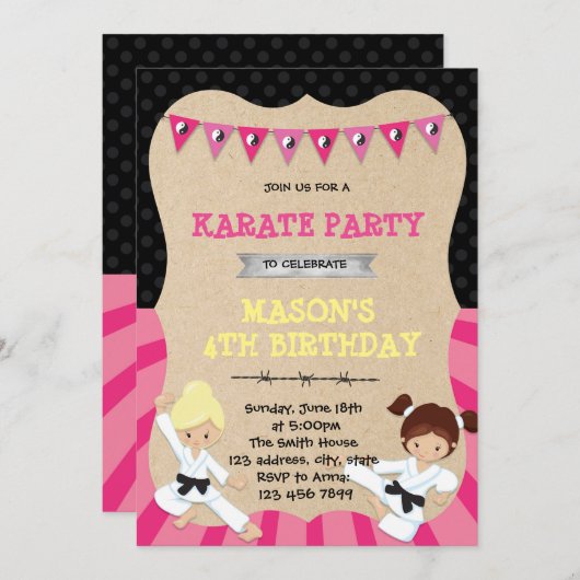 Invitation à la fête d'anniversaire de karaté (Devant / Derrière)
