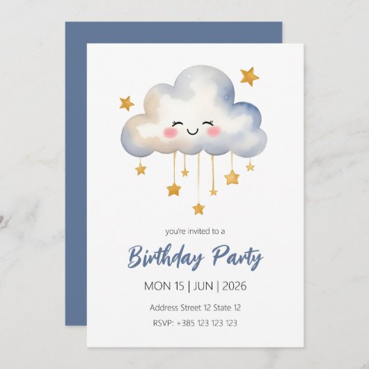 Invitation à la fête d'anniversaire de Kawaii Clou (Devant / Derrière)