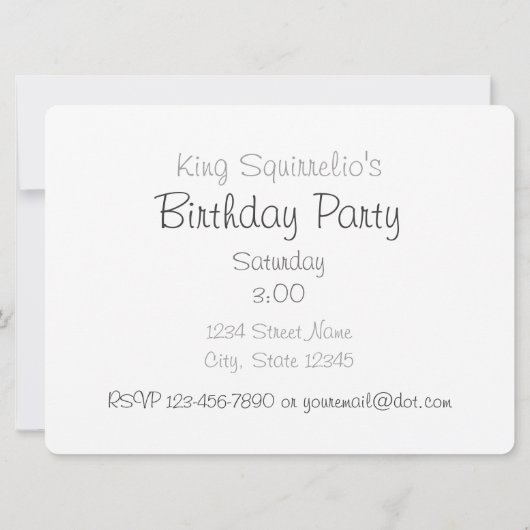 Invitation à la fête d'anniversaire de King Squirr (Dos)