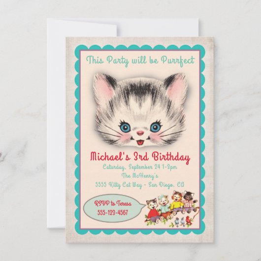 Invitation à la fête d'anniversaire de Kitty Chat  (Devant)