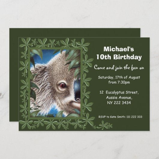 Invitation à la fête d'anniversaire de Koala (Devant / Derrière)
