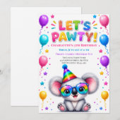 Invitation à la fête d'anniversaire de koala Let's (Devant / Derrière)