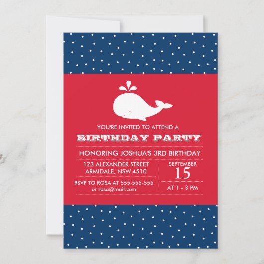 Invitation à la fête d'anniversaire de la baleine (Devant)