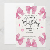 Invitation à la fête d'anniversaire de la Bow rose (Devant / Derrière)