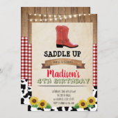 Invitation à la fête d'anniversaire de la Cowgirl (Devant / Derrière)