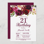 Invitation à la fête d'anniversaire de la florale<br><div class="desc">Invitation à la Fête du 21e anniversaire de la florale de Bourgogne pour les femmes. Invitation de la fête d'anniversaire rouge de Bourgogne. Fleur florale d'aquarelle de Bourgogne. 13e 16e 18e 20e 21e 30e 40e 50e 60e 70e 80e 90e 100e, n'importe quel âge. Numérique imprimable. Pour plus de personnalisation, cliquez...</div>