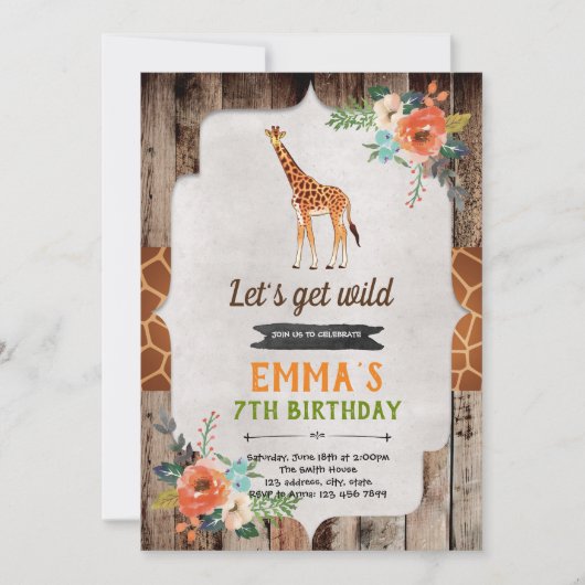 Invitation à la fête d'anniversaire de la Girafe (Devant)