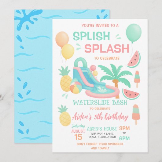 Invitation à la fête d'anniversaire de la glissade (Devant / Derrière)