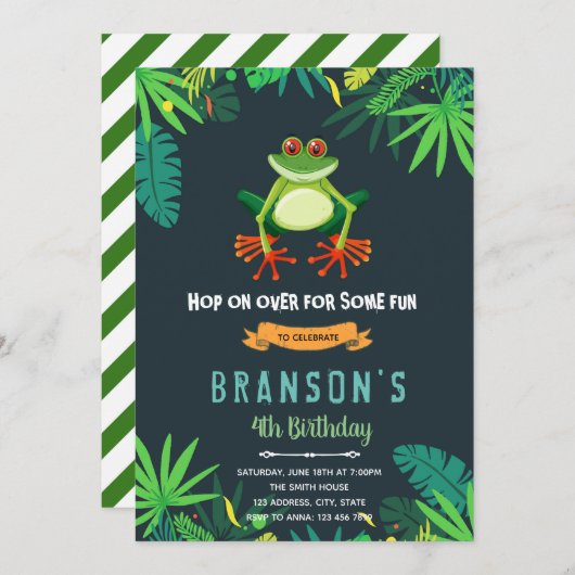 Invitation à la fête d'anniversaire de la grenouil (Devant / Derrière)