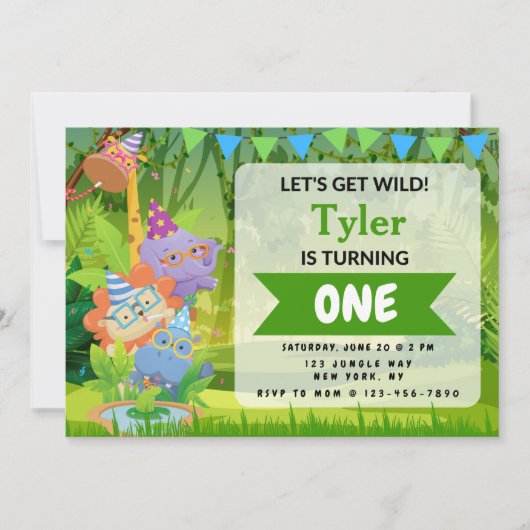 Invitation à la fête d'anniversaire de la Jungle (Devant)