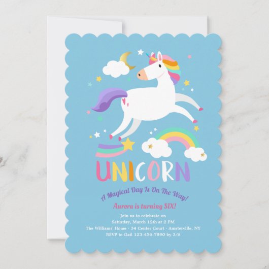Invitation à la fête d'anniversaire de la licorne (Devant)