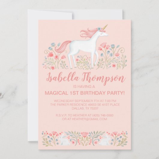 Invitation à la fête d'anniversaire de la licorne (Devant)