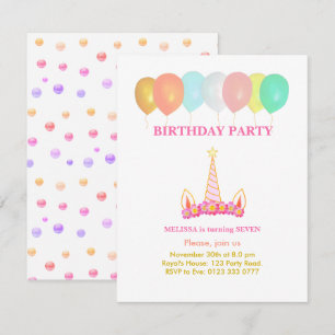 Invitation à la fête d'anniversaire de la Licorne 
