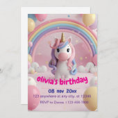 Invitation à la fête d'anniversaire de la licorne  (Devant / Derrière)