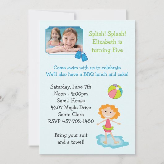 Invitation à la fête d'anniversaire de la piscine (Devant)